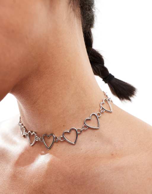 ASOS DESIGN choker necklace with heart design in silver tone, 3 of 4