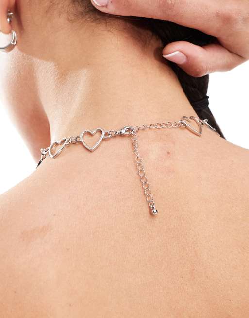 ASOS DESIGN choker necklace with heart design in silver tone, 4 of 4