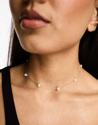 ASOS DESIGN choker necklace with heart faux pearl design in gold tone - ASOS Price Checker