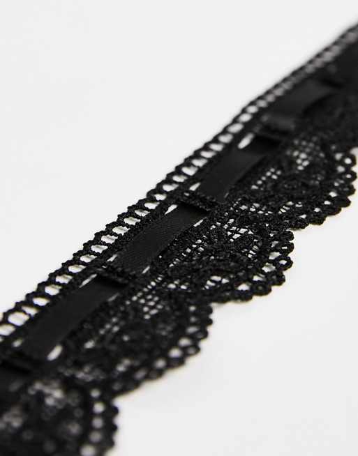 ASOS DESIGN choker necklace with lace and ribbon design in black, 2 of 4