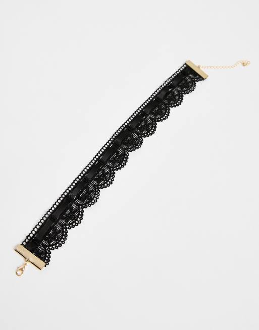 ASOS DESIGN choker necklace with lace and ribbon design in black, 4 of 4