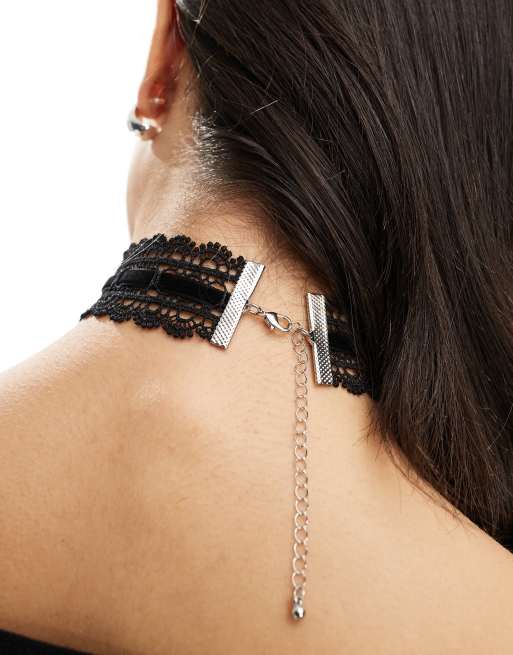 ASOS Design Choker Necklace with Lace and Velvet Detail in Black