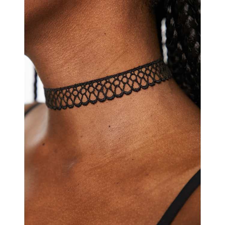 ASOS DESIGN choker necklace with lace design in black