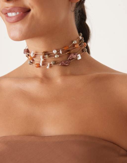 ASOS DESIGN choker necklace with multi-row bead details