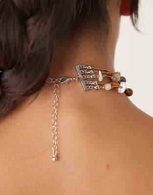 Asos Design Choker Necklace With Multi-row Bead Details In Multi