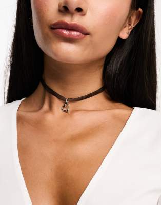 ASOS DESIGN choker necklace with lace and ribbon design in black