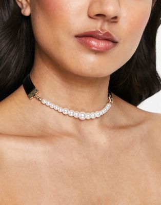 ASOS DESIGN choker necklace with pearl detail