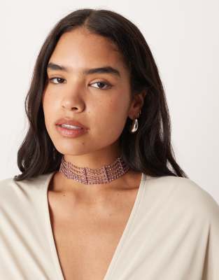 Asos Design Choker Necklace With Pink Diamante