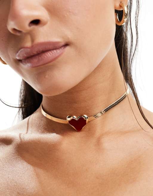 Red and gold choker necklace store