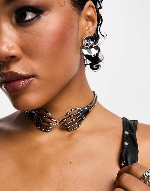 ASOS DESIGN choker necklace with faceted black bead design