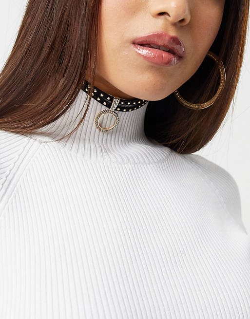 Ride inaktive Indtil nu ASOS DESIGN choker necklace with studs and ring in gold tone | ASOS