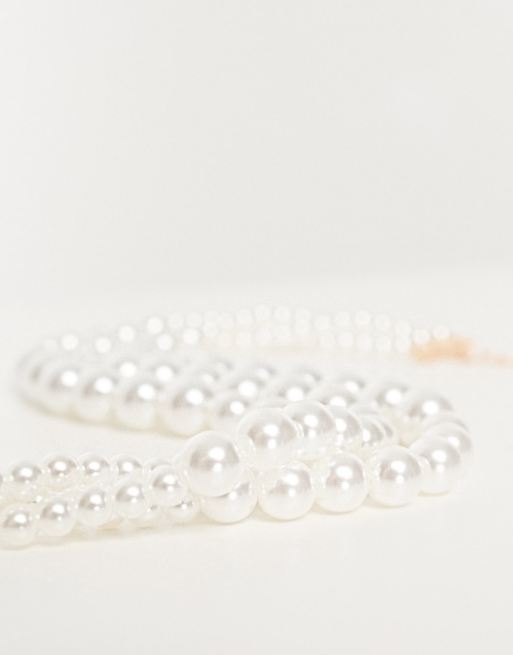 ASOS DESIGN choker necklace with triple row faux pearl design, 3 of 4