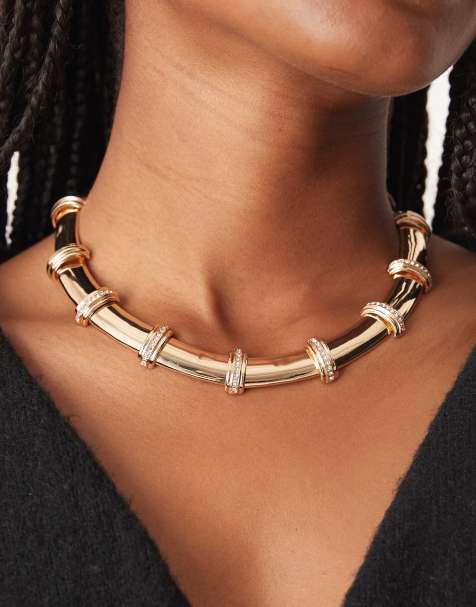 ASOS DESIGN choker necklace with vintage design in gold tone - view 1