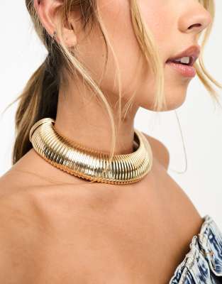 ASOS DESIGN choker necklace with wide textured design in gold tone - ASOS Price Checker