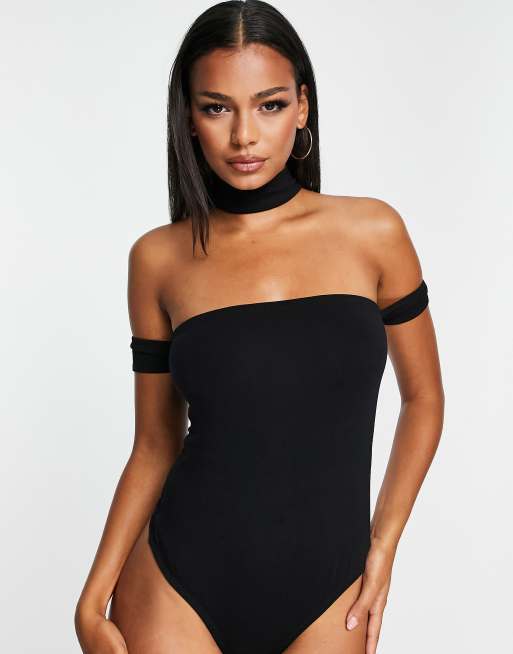 ASOS DESIGN choker off shoulder bodysuit