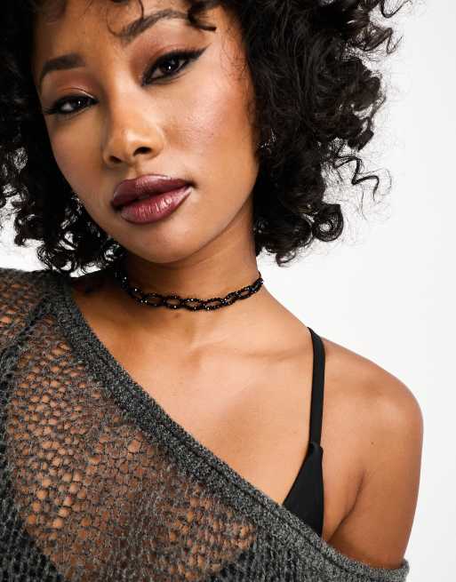 ASOS DESIGN - Chokerhalskæde med facetslebne sorte perler