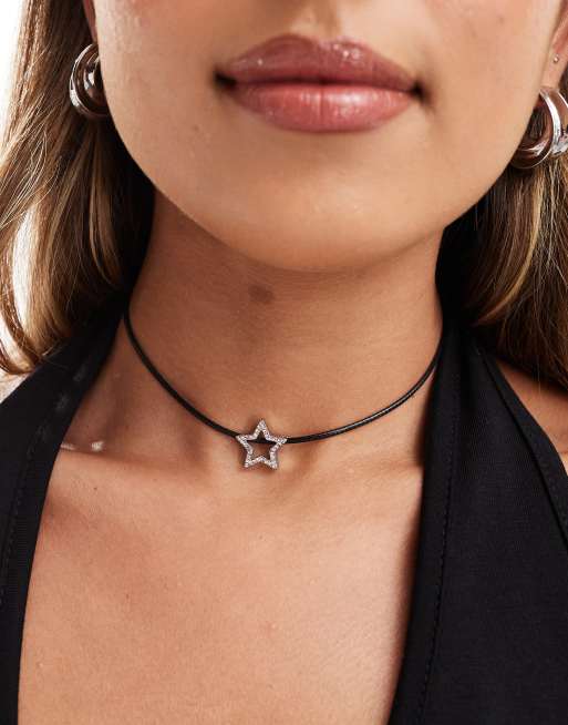 ASOS DESIGN - Chokerketting met koord en kristallen sterdetail