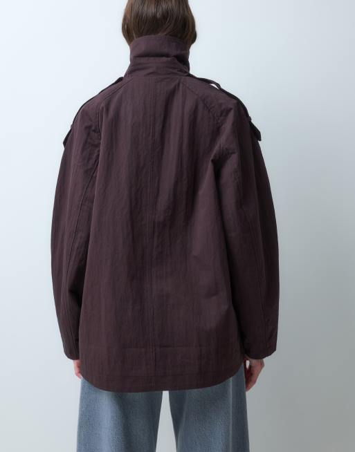 ASOS DESIGN – Chokladbrun, a-linjeformad, kort trenchcoat med ståkrage, 3 av 5