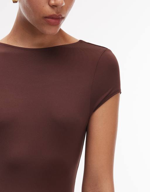 ASOS DESIGN – Chokladbrun, åtsmitande topp med holkärmar och djup ringning baktill, 4 av 4