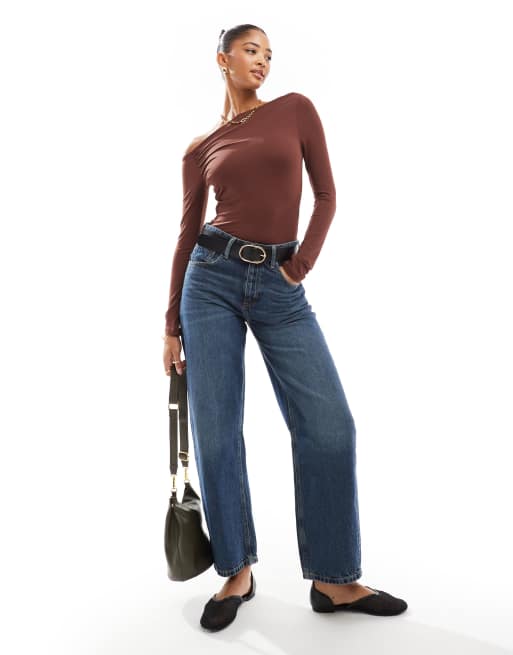 ASOS DESIGN – Chokladbrun body med långa ärmar och bara axlar, 3 av 4