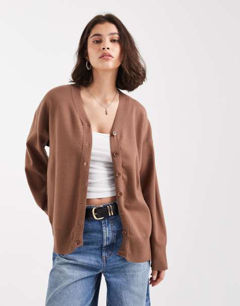 ASOS DESIGN – Chokladbrun boyfriend-kofta med dubbelt knappslå - view 1