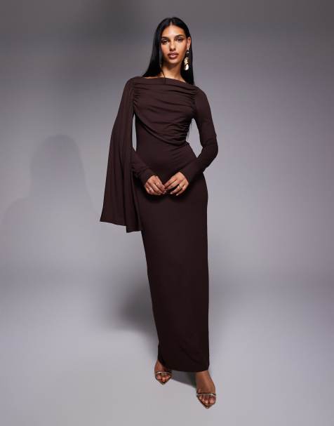 ASOS DESIGN – Chokladbrun, draperande miniklänning med scarfdetalj - view 1