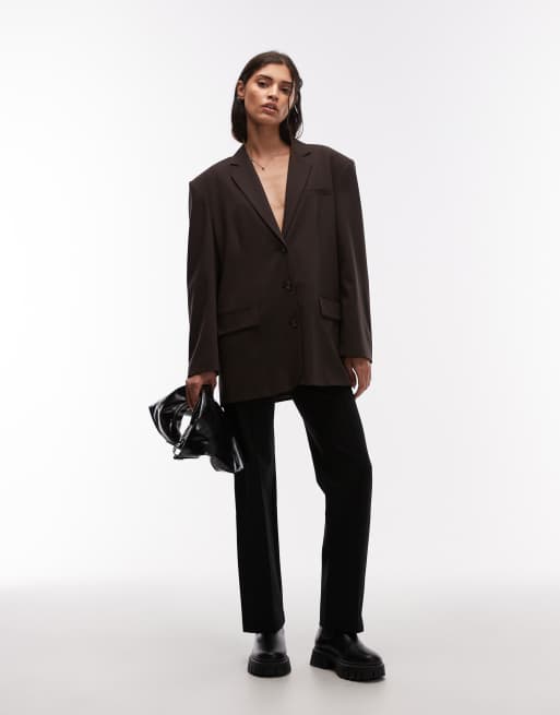 ASOS DESIGN – Chokladbrun, enkelknäppt kavaj i oversize, 2 av 4