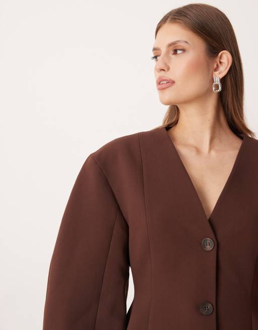 ASOS DESIGN – Chokladbrun, figursydd jacka med cocoon-ärmar och indragen midja, 4 av 4