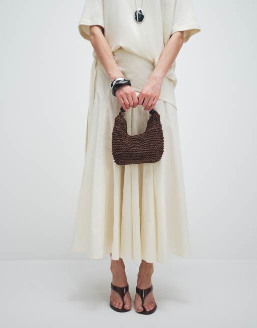 ASOS DESIGN – Chokladbrun handväska i strå med kulor i harts, 2 av 7