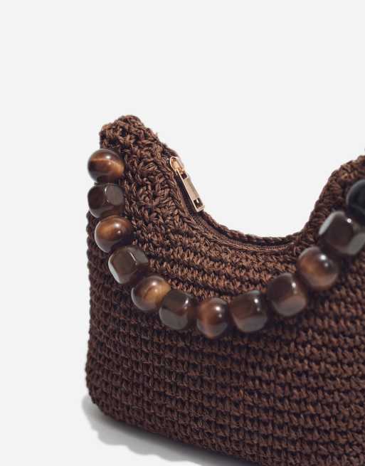 ASOS DESIGN – Chokladbrun handväska i strå med kulor i harts, 7 av 7