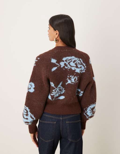ASOS DESIGN – Chokladbrun kofta med blommor och raglanärmar, 2 av 4