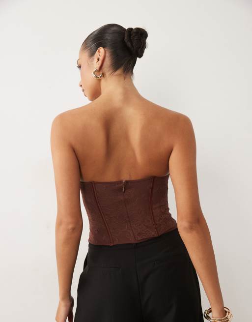 ASOS DESIGN – Chokladbrun korsettopp med skenor i spetsmix, 4 av 4