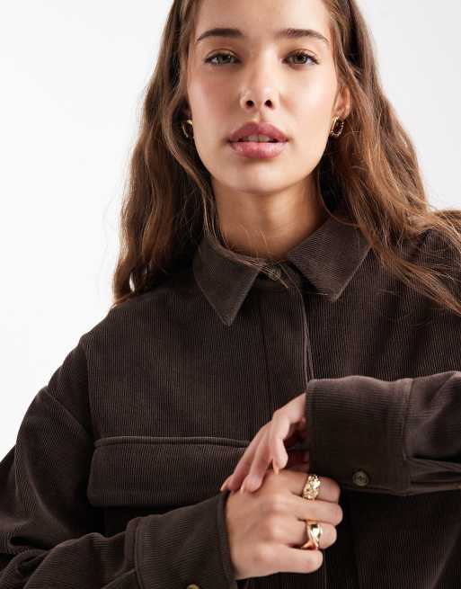 ASOS DESIGN – Chokladbrun, kort skjortklänning i manchester och cargostil, 2 av 4