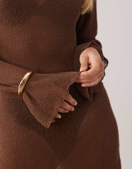ASOS DESIGN – Chokladbrun, kort strandklänning i stickad bouclé med låg rygg, 3 av 4