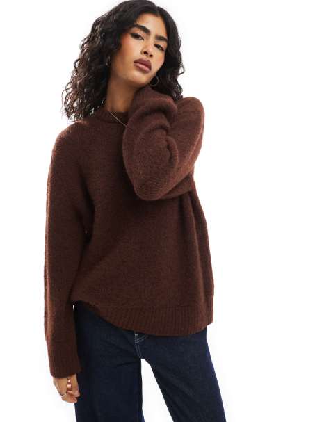 ASOS DESIGN – Chokladbrun, kraftig tröja i oversize och yllemix med rund halsringning - view 1