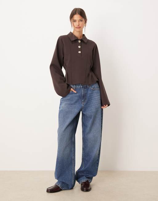 ASOS DESIGN – Chokladbrun, långärmad topp med korsettsömmar och metalldetalj, 2 av 4