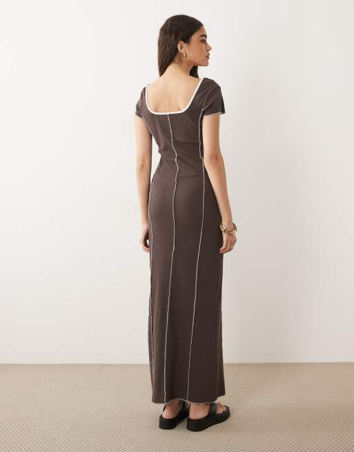 ASOS DESIGN – Chokladbrun maxiklänning med holkärmar och dekorativ söm, 3 av 4