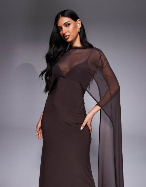 ASOS DESIGN – Chokladbrun maxiklänning med lång cape, 2 av 4