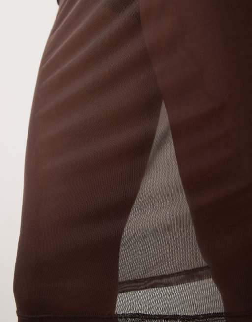 ASOS DESIGN – Chokladbrun midikjol i skir mesh, 4 av 5