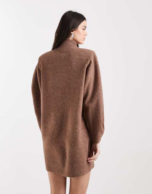 ASOS DESIGN – Chokladbrun miniklänning med axelvaddar och stora ärmar, 3 av 4