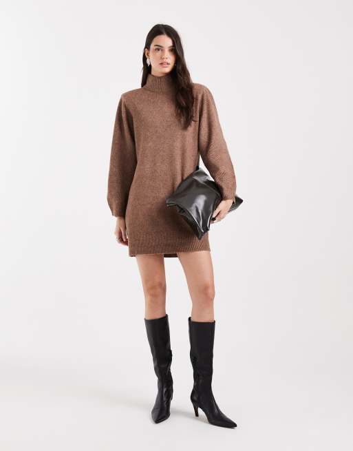 ASOS DESIGN – Chokladbrun miniklänning med axelvaddar och stora ärmar, 4 av 4