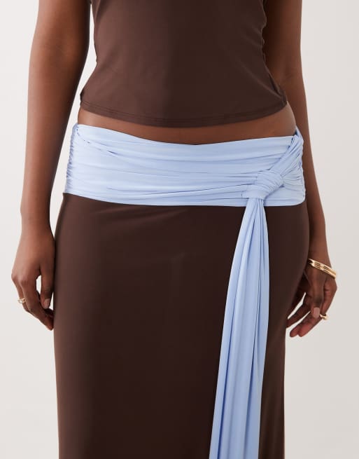 ASOS DESIGN – Chokladbrun, mjuk maxikjol med kontrastfärgad midja, del av set, 4 av 5