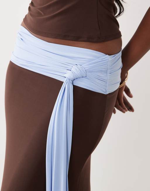 ASOS DESIGN – Chokladbrun, mjuk maxikjol med kontrastfärgad midja, del av set, 5 av 5