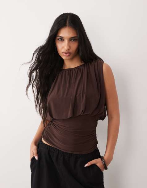 ASOS DESIGN – Chokladbrun, mjuk topp med markerad midja - view 1