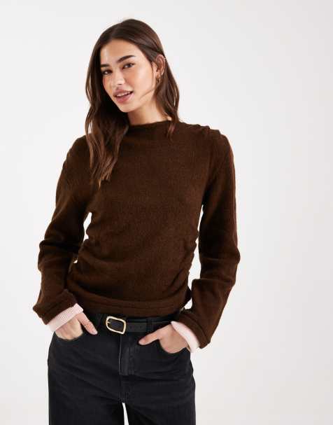 ASOS DESIGN – Chokladbrun och rosa tröja i två lager med markerad midja - view 1