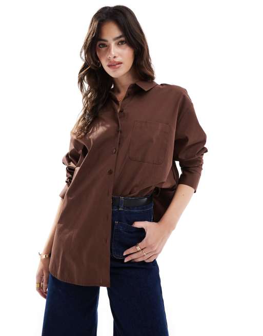 ASOS DESIGN – Chokladbrun poplinskjorta i oversize