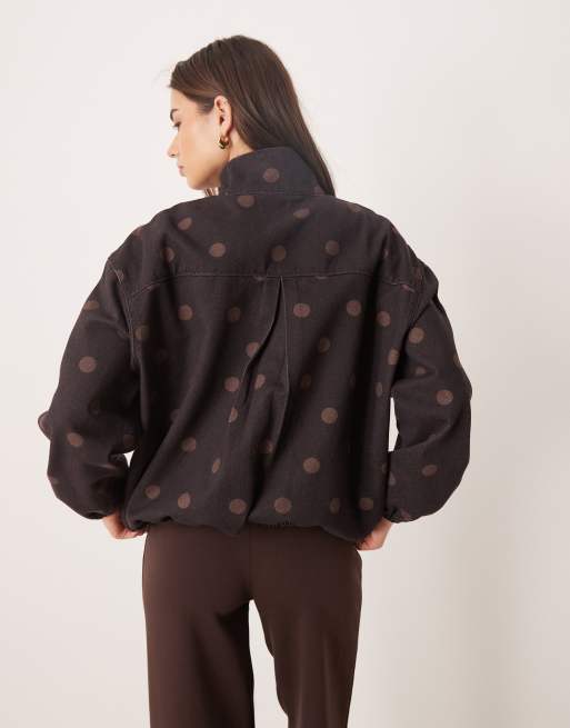 ASOS DESIGN – Chokladbrun, prickig jeansjacka med ståkrage, 3 av 4