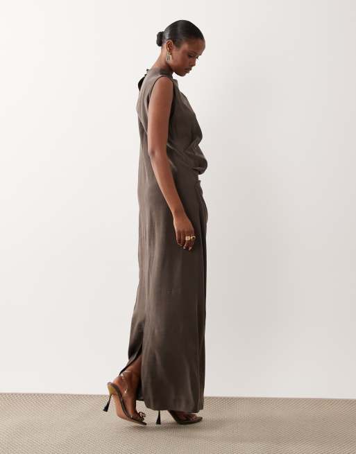 ASOS DESIGN – Chokladbrun, rak maxiklänning med slouchy höft, 3 av 4