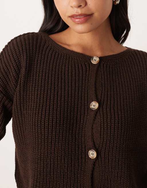 ASOS DESIGN – Chokladbrun, ribbad kofta med rund halsringning, 3 av 4