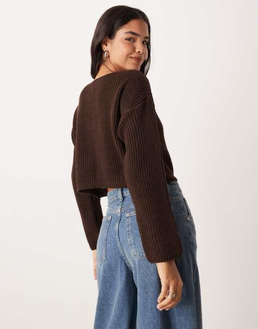 ASOS DESIGN – Chokladbrun, ribbad kofta med rund halsringning, 4 av 4